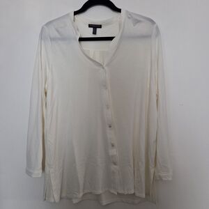 Eileen Fisher Petite Large Ivory Cream Button Front Shirt PL